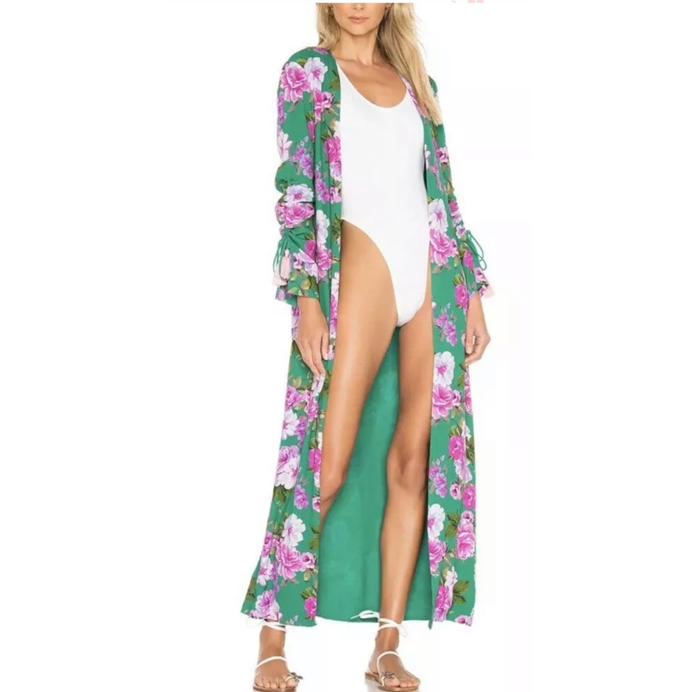 Lovers + Friends Green Floral Duster Kimono